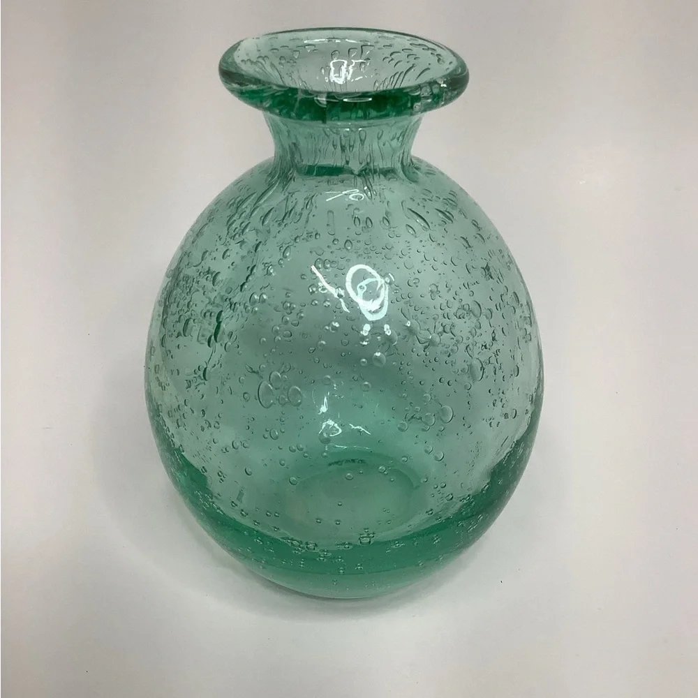Crate & Barrel Mae Bud Vase Green Bubbles 6” Flower Floral Glass Rare
